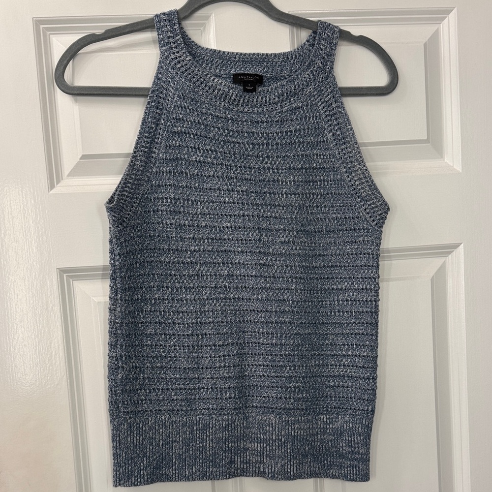 Ann Taylor Factory Heathered Blue Sleeveless Sweater small